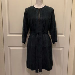 Luisa Spagnoli Navy Blue Suede Belted Jacket